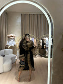 Real Fox Fur with Alkantara Coat in black