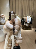 CAPPOTTO IN VERA PELLICCIA DI VOLPE CON ALCANTARA IN BIANCO