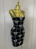 Black Pearl & Crystal Bow Mini Dress