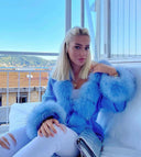 Fox Fur Cashmere/Knit Short Cardigan in blue