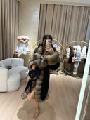 Real Fox Fur with Alkantara Coat in black