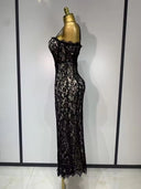 Midnight Lace Bandage Midi Dress