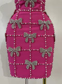 Hot Pink Pearl & Crystal Bow Mini Dress