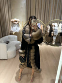 Real Fox Fur with Alkantara Coat in black
