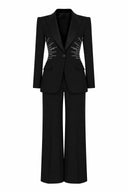 Rhinestone Beaded Knit Blazer Set
