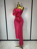 Hot Pink Bandage Midi Dress with Chiffon Floral Details