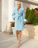 Luxurious Fox Fur Cashmere Coat in baby blue