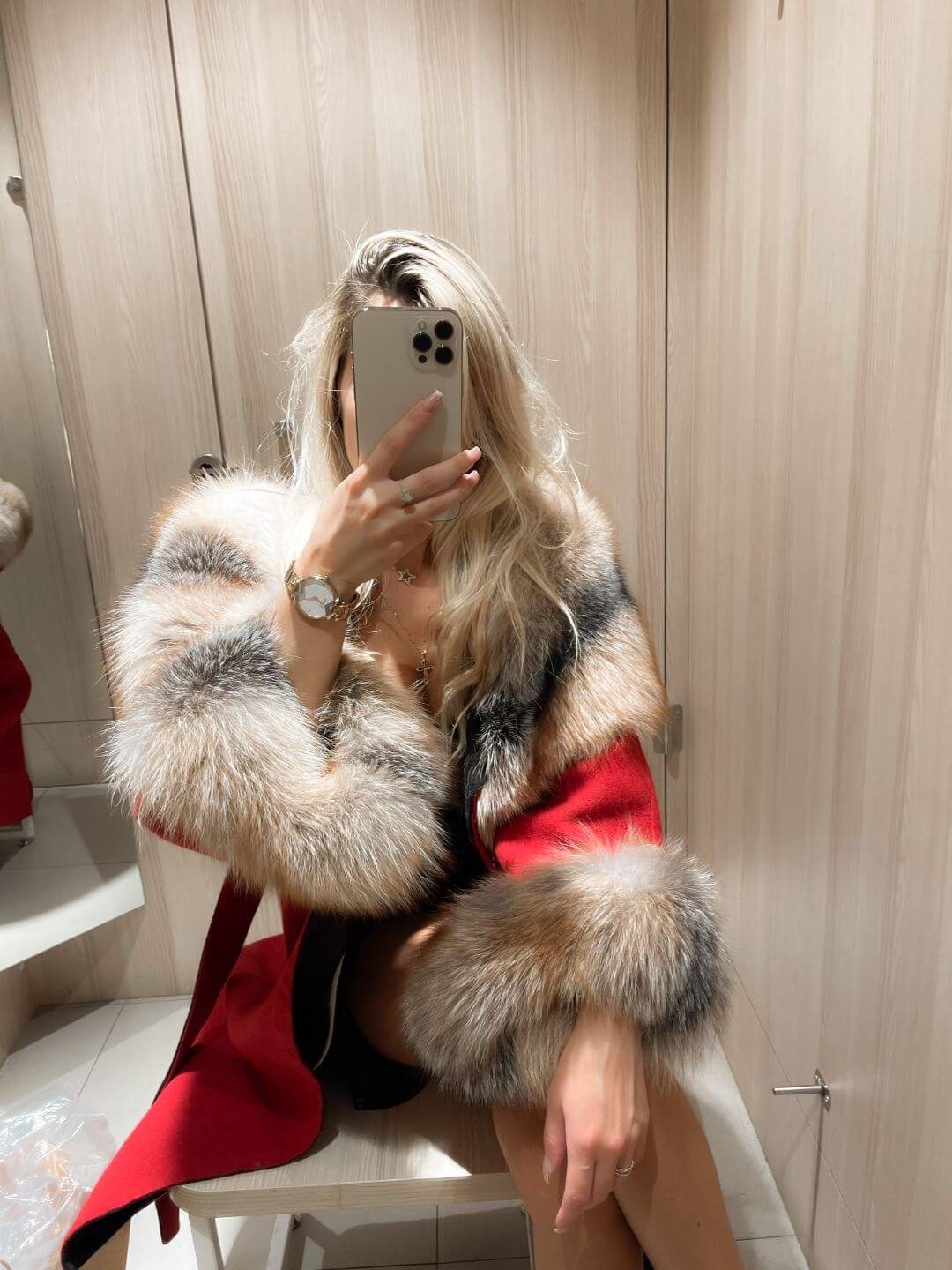 Berry Alpaca Fox Fur Coat