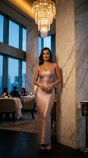 Rose Metallic Bandage Maxi Dress