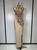 Floral Appliqué Halter Bandage Midi Dress