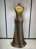 Leopard Luxe Halter Sequin Gown