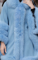 Fox Fur Cashmere Poncho in sky blue