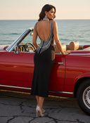 Embellished Open-Back Bandage Midi Dress