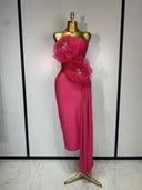 Hot Pink Bandage Midi Dress with Chiffon Floral Details