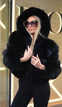 Rania Fox Fur Genuine Leather Jacket in black