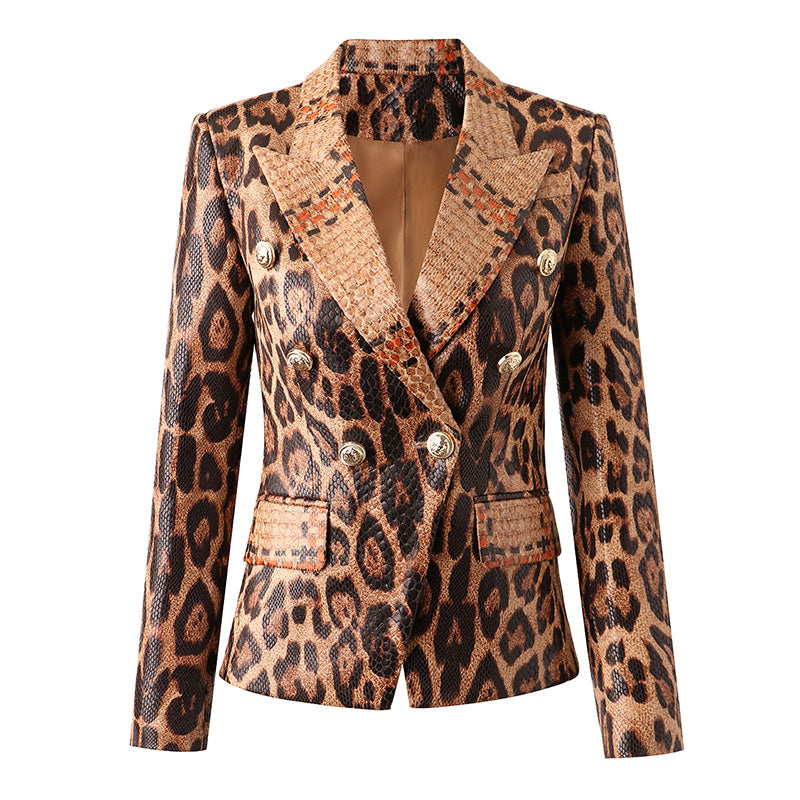 BLAZER CRUZADO DE PIEL LEOPARDO 