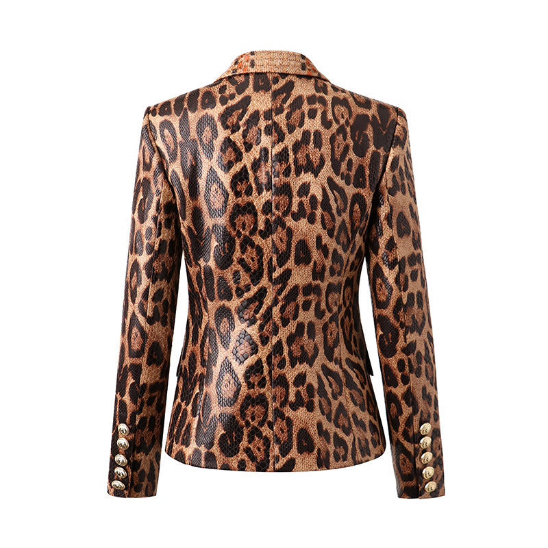 BLAZER CRUZADO DE PIEL LEOPARDO 