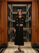 Pearl Edge Knitted Long Sleeve Top & Slim Fit Sleeveless Dress Set