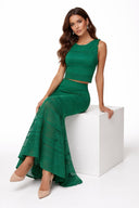 Elegant Knit Hollow Out Ruffle Crop Top and Long Skirt Set