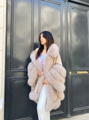Fox Fur Cashmere Poncho in beige