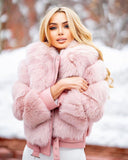 Trendy Fox Fur Genuine Leather Jacket in pink