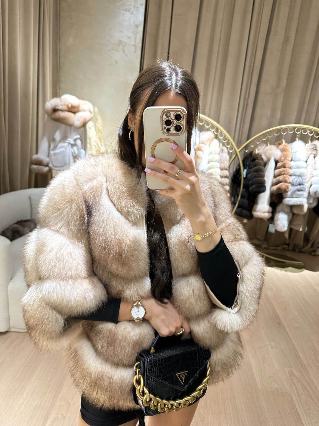 CHAQUETA DE PIEL GENUINA DE PIEL DE ZORRO LUXY