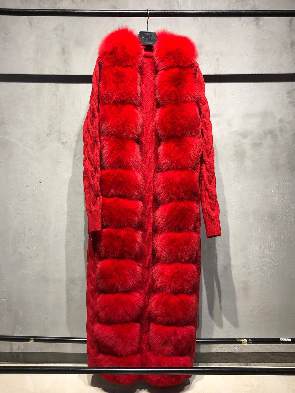 CÁRDIGAN DE PUNTO/CASHMERE DE PIEL DE ZORRO EN ROJO