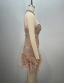 Nancy Crystal Embellished Nude Feather Dress