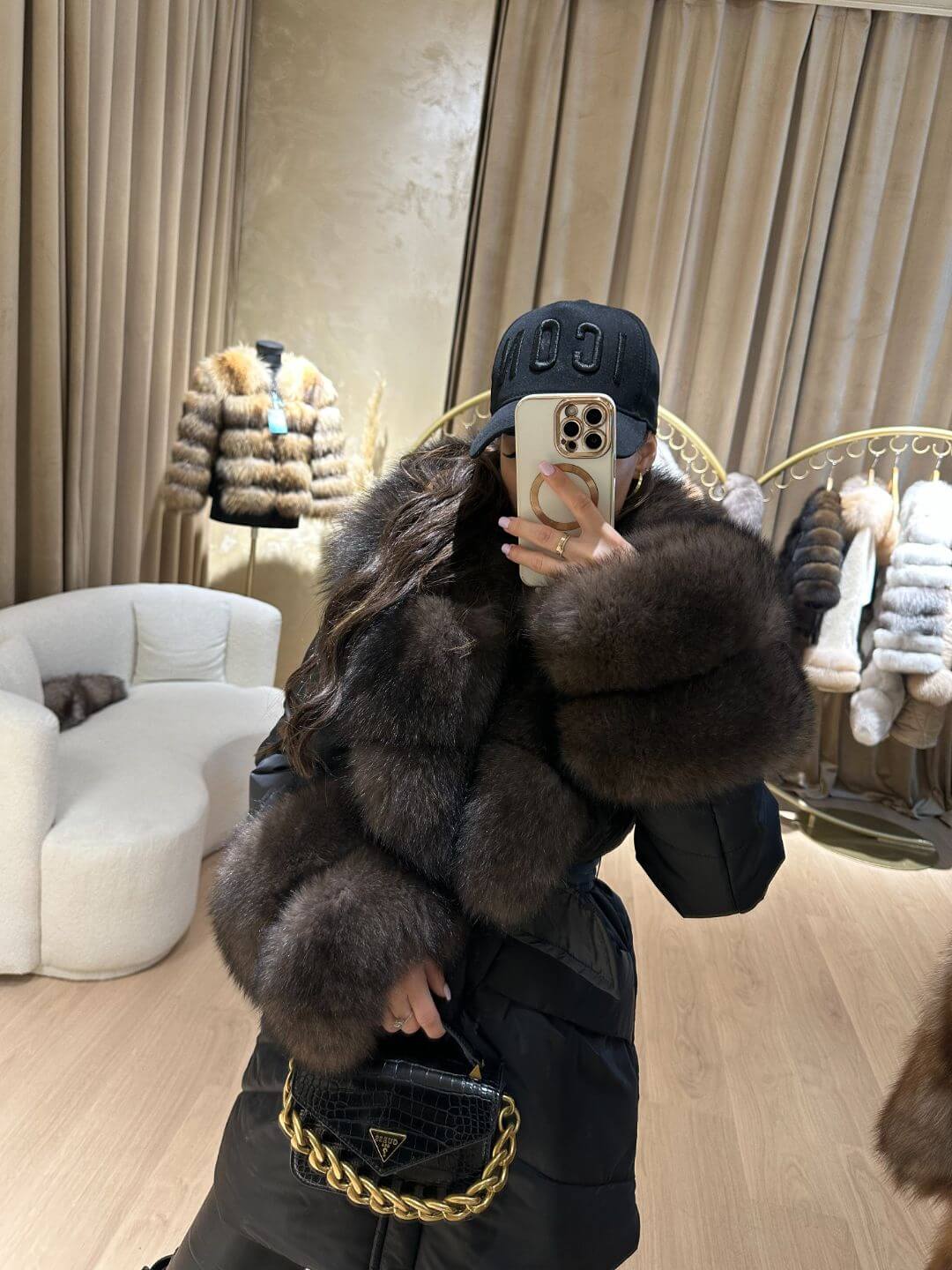 GIACCA ICON PARKA NERO IN PELLICCIA DI VOLPE