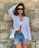 Tweed Blazer in purple and white