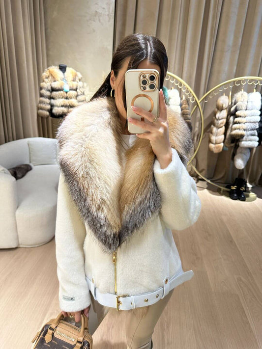 CAPPOTTO IN ALKANTARA VANIGLIA E PELLICCIA DI VOLPE