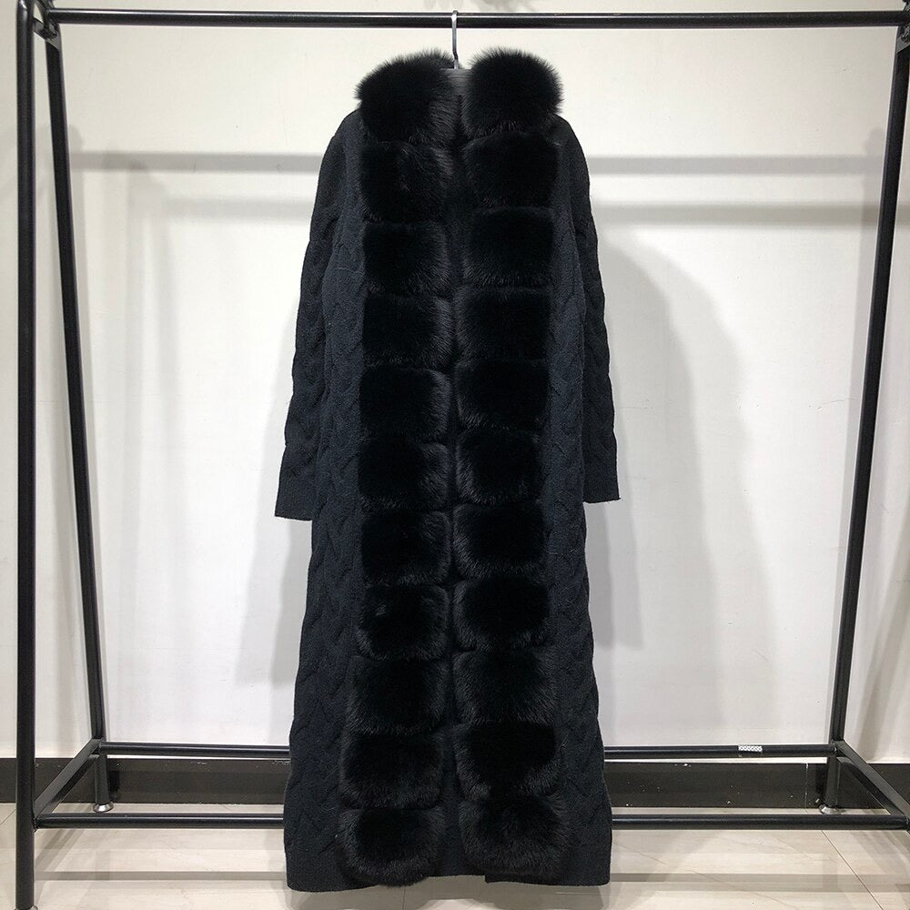 CÁRDIGAN DE PUNTO/CASHMERE DE PIEL DE ZORRO EN NEGRO