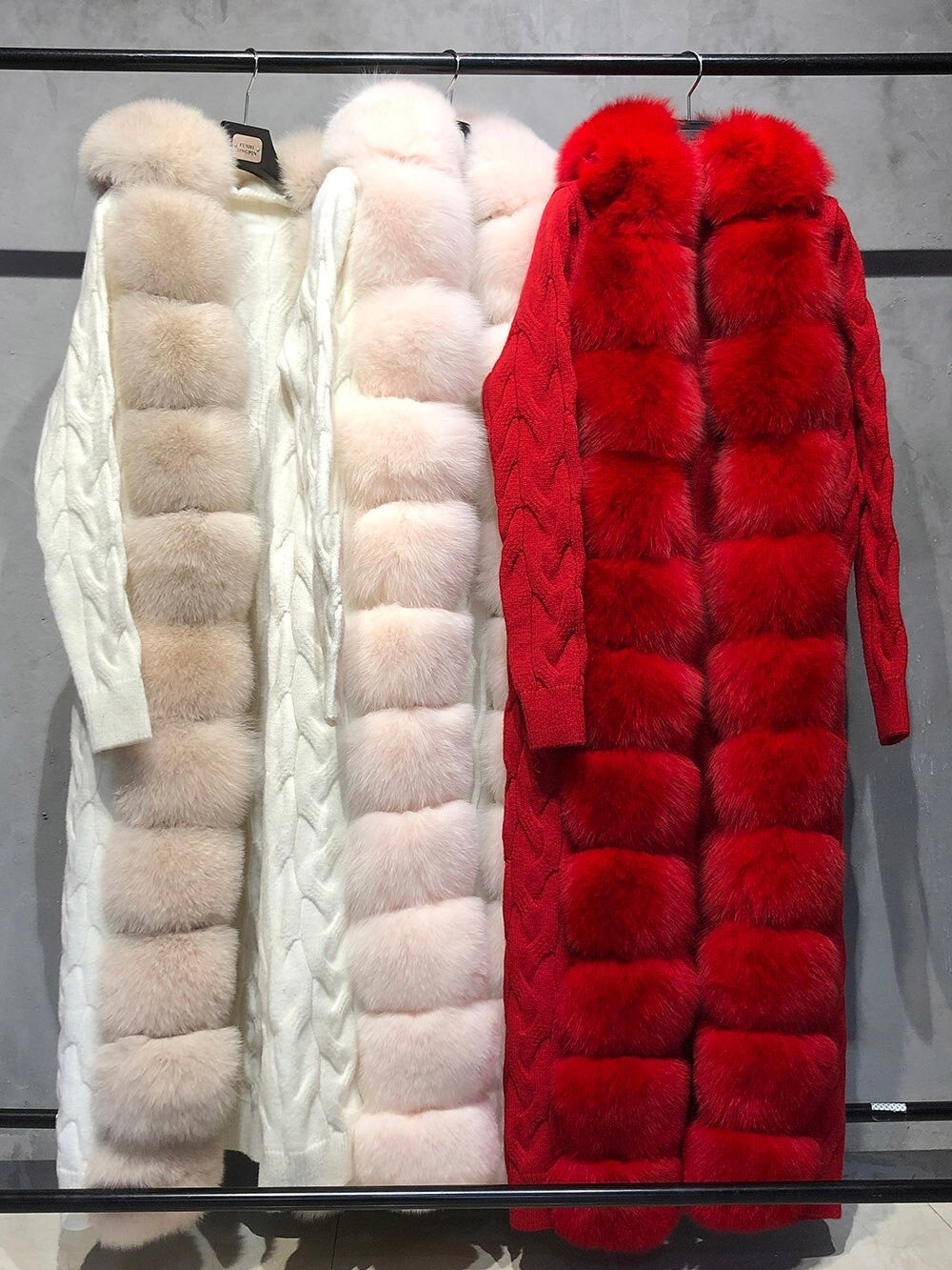 CÁRDIGAN DE PUNTO/CASHMERE DE PIEL DE ZORRO EN ROJO