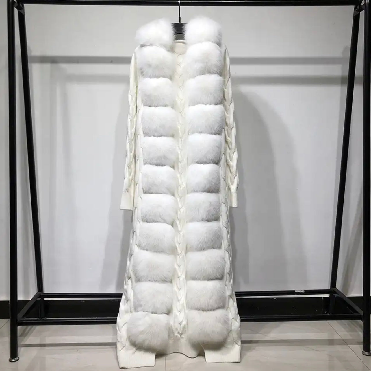 CÁRDIGAN DE PUNTO/CASHMERE DE PIEL DE ZORRO EN BLANCO