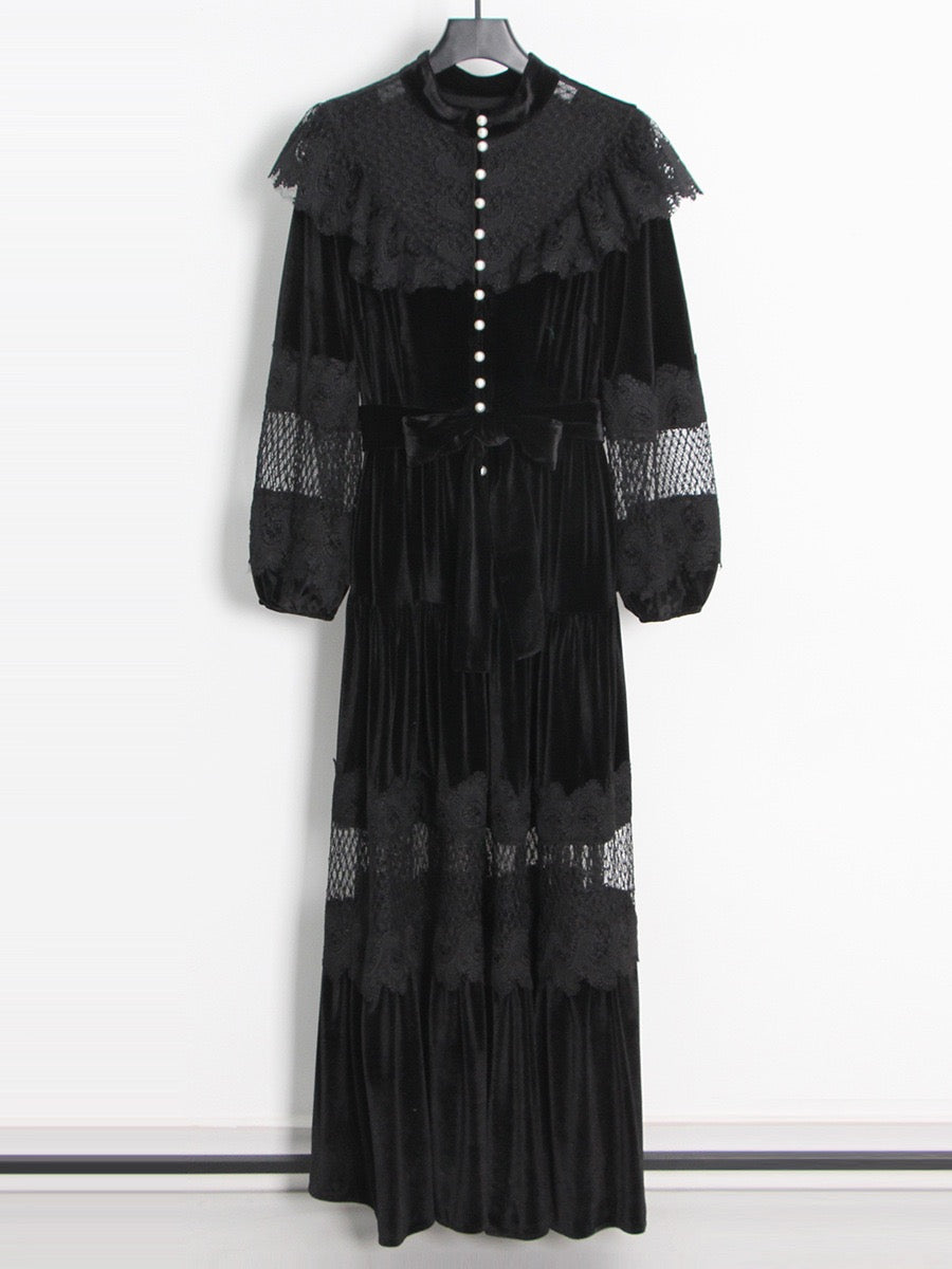 Vestido Isabella de terciopelo y encaje patchwork 