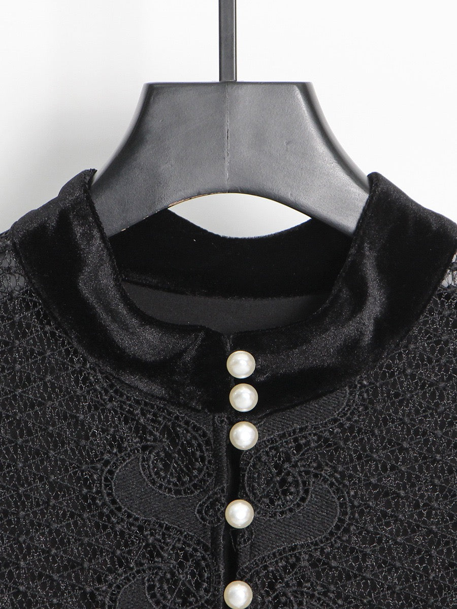 Vestido Isabella de terciopelo y encaje patchwork 