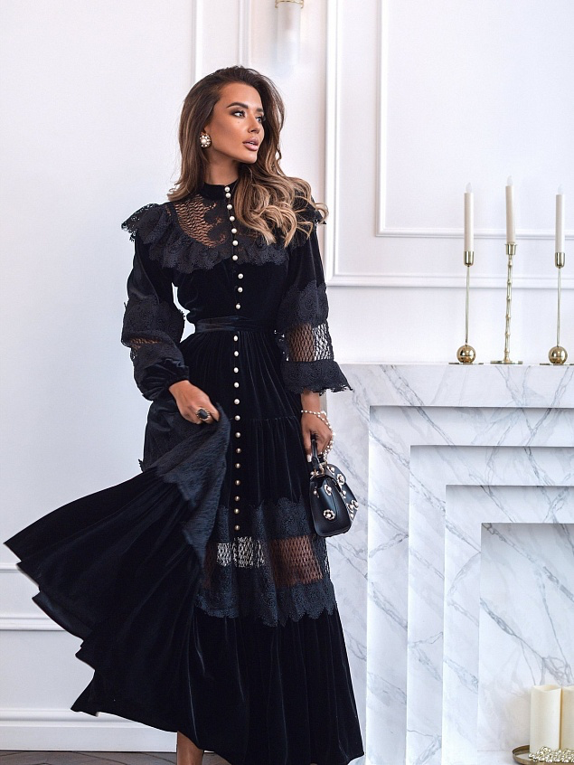 Vestido Isabella de terciopelo y encaje patchwork 