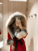 Berry Alpaca Fox Fur Coat