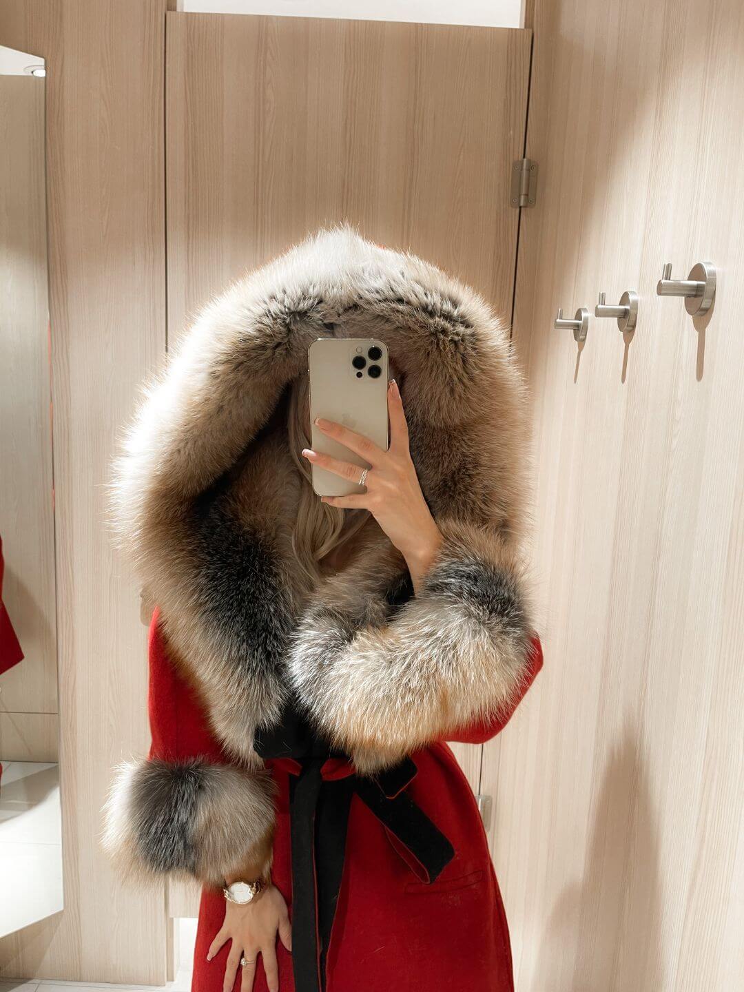 Berry Alpaca Fox Fur Coat