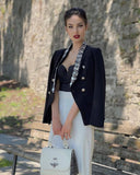 Double Breasted Blazer in Black with Rhinestones