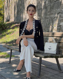 Double Breasted Blazer in Black with Rhinestones