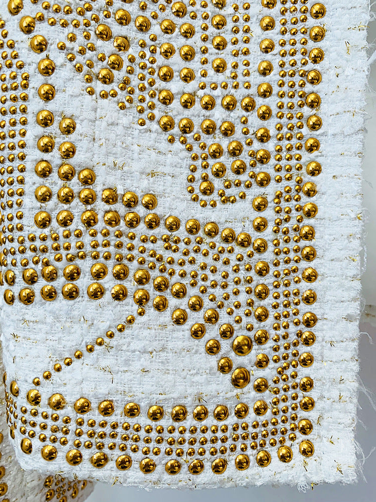 BLAZER DOPPIOPETTO IN TWEED BIANCO CON DECORAZIONI 