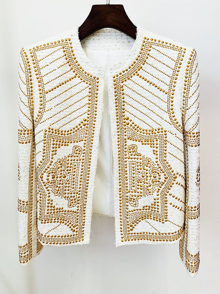 BLAZER DOPPIOPETTO IN TWEED BIANCO CON DECORAZIONI 