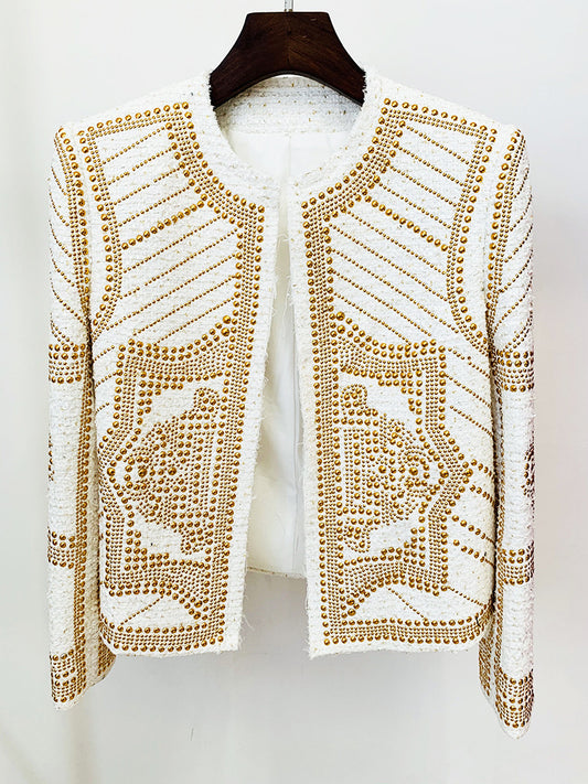 BLAZER DOPPIOPETTO IN TWEED BIANCO CON DECORAZIONI 