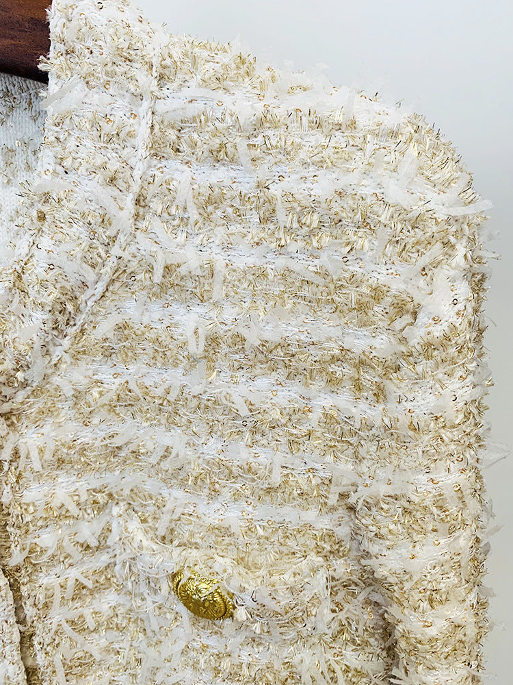 BLAZER CRUZADO DE TWEED DORADO 