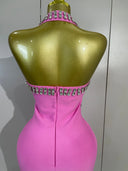 Blush Crystal Halter Bandage Dress
