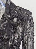 Black Sequin Lace Blazer & Wide-Leg Trouser Set