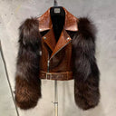 Leather Biker Jacket with Fox Fur Sleeves
