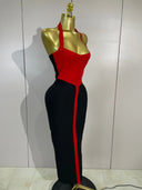 Red and black bandage dress, detail