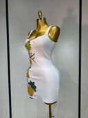 White Citrus Crystal Embellished Bandage Mini Dress